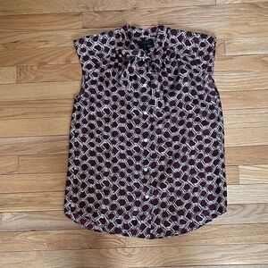 JCrew 100% Silk Women's Sleeveless Patterned Top - Burgundy and White